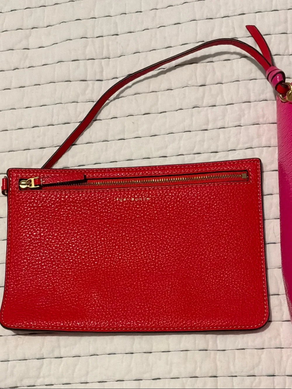 Tory Burch Pink and Red Colorblock Leather Tote